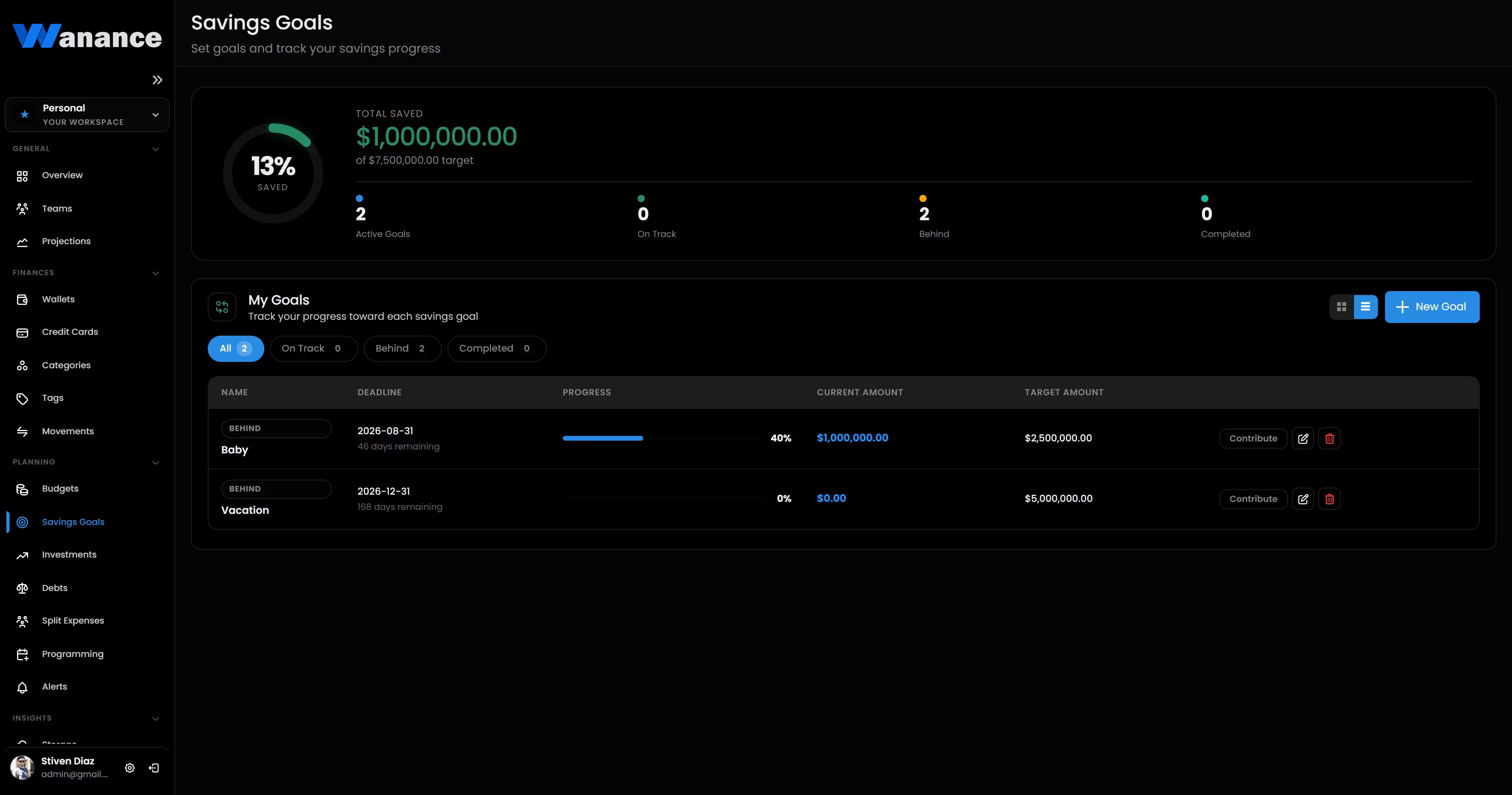 Wanance — Savings goals
